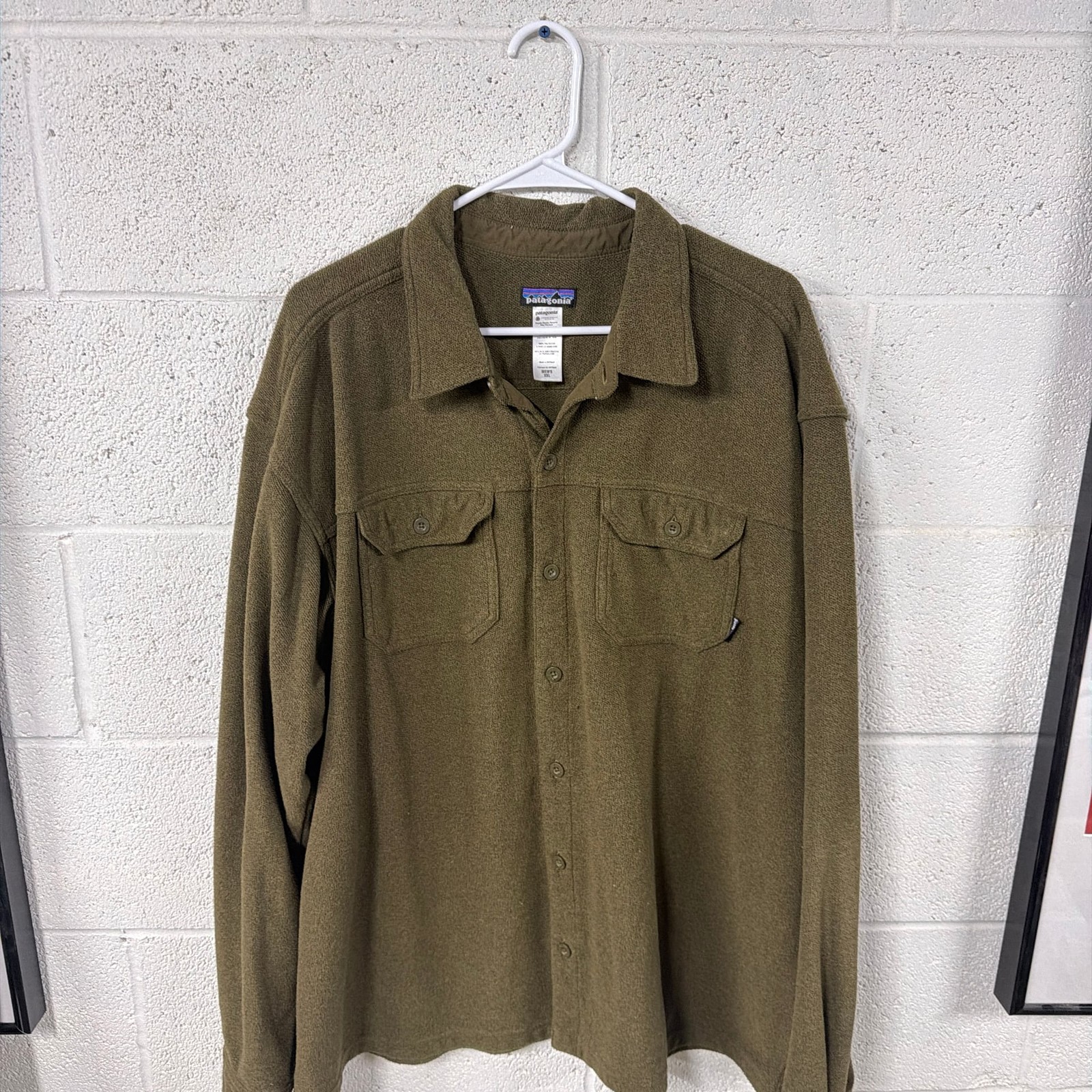 Patagonia Men's Long-Sleeved Piqué Fleece Shirt Olive Green XXL