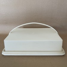 Vintage Tupperware Rectangular Cake Taker Set Keeper Carrier Almond  Handle