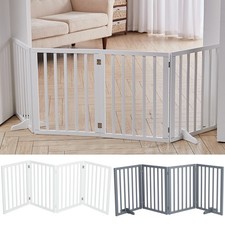 4 Panels Folding Pet Gate Freestanding Wooden Dog Fence Safety Barrier Divider
