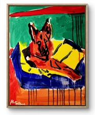 Original Art German Dog 14x11 Unique Abstract Expressionism Wall Art Canvas