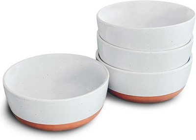  Ceramic Flat Bowls Set of 4-25 oz- For Soup, Salad, Rice, Vanilla White