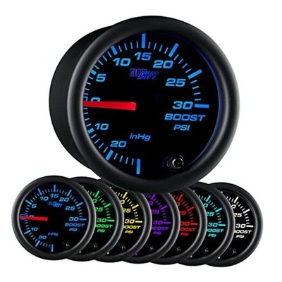  Black 7 Color 30 PSI Turbo Boost/Vacuum Gauge Kit - Includes Mechanical Hose, 