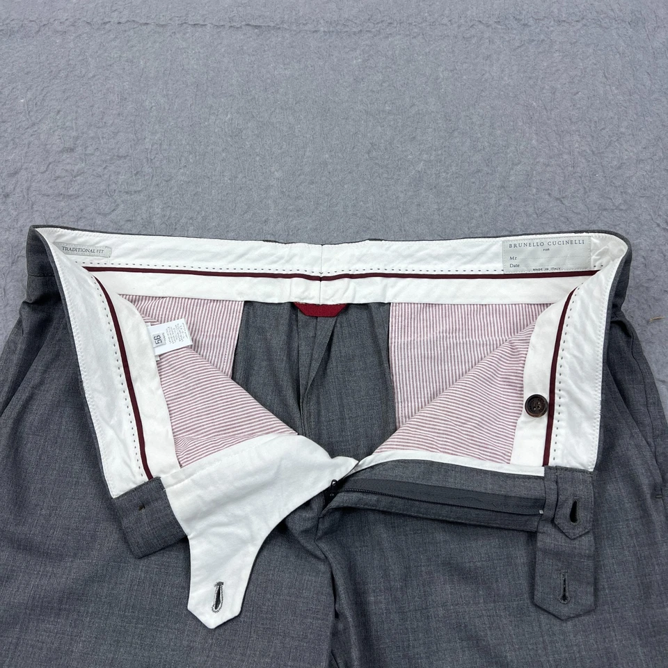 Brunello Cucinelli Pants Mens 56 Gray Wool Dress Trousers Traditional Fit Italy* - Image 3 of 4