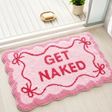 Get Naked Bath Mat Pink Bow Bathroom Rugs 32" x 20" Funny Scalloped Bathroom