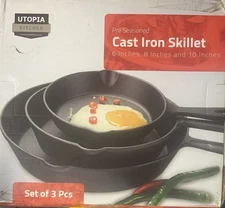 Utopia Kitchen Pre-Seasoned Fry Pan Cast Iron Skillet Set (6", 8" & 10"), Black