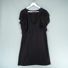 Stella McCartney Dress Womens 40 Black Silk Italian V Neck Ruffle Pleated