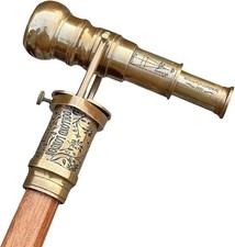 Vintage Brass Telescope Walking Cane Antique Nautical Compass Handmade Wooden