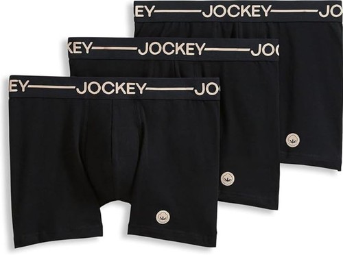 Jockey Ropa Interior Hombre Algodón Orgánico Elástico 4" Baúl Paquete de 3, Negro, Mediano