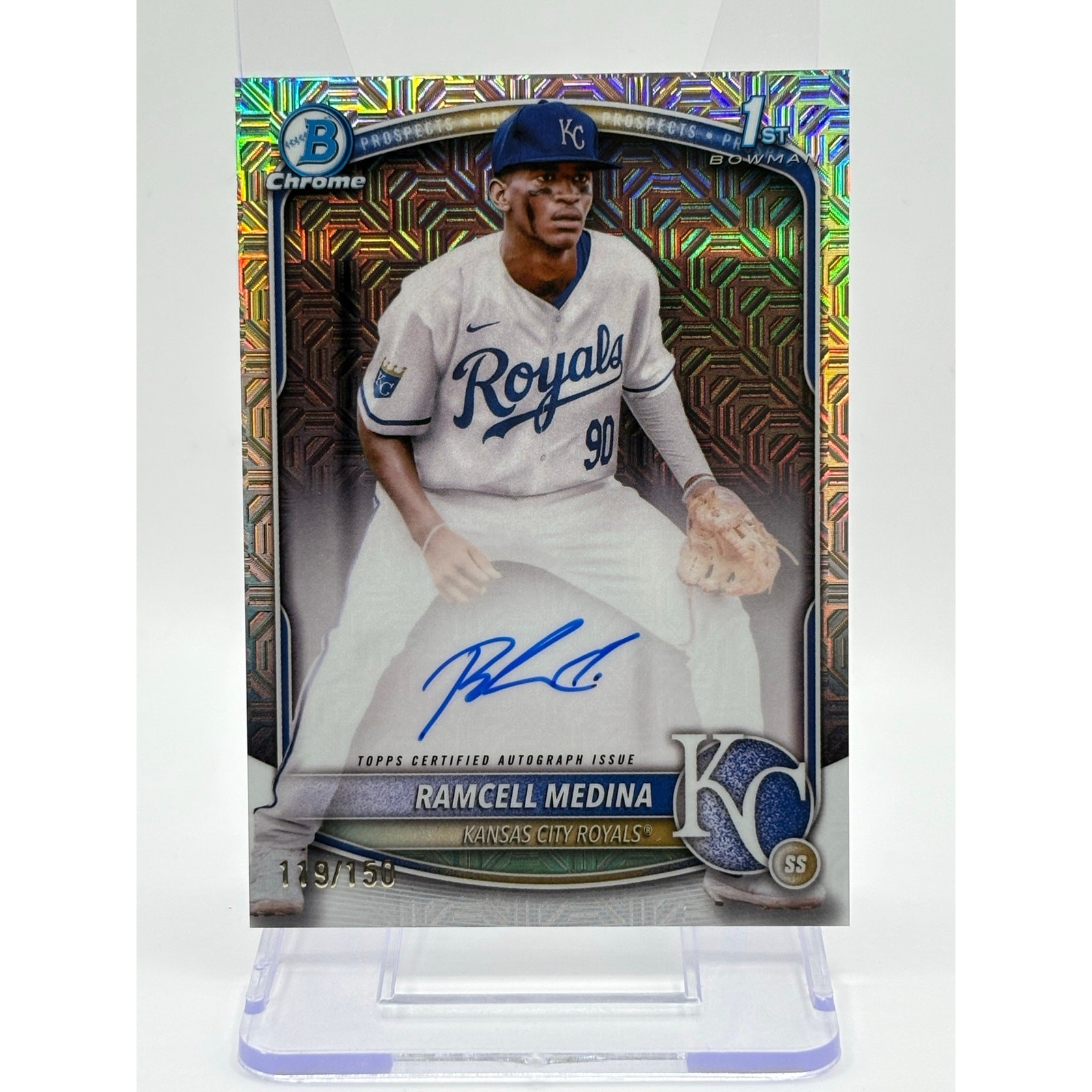 2025 Bowman Chrome Ramcell Medina 1st HTA Choice Refrctor Auto 119/150 SP Royals