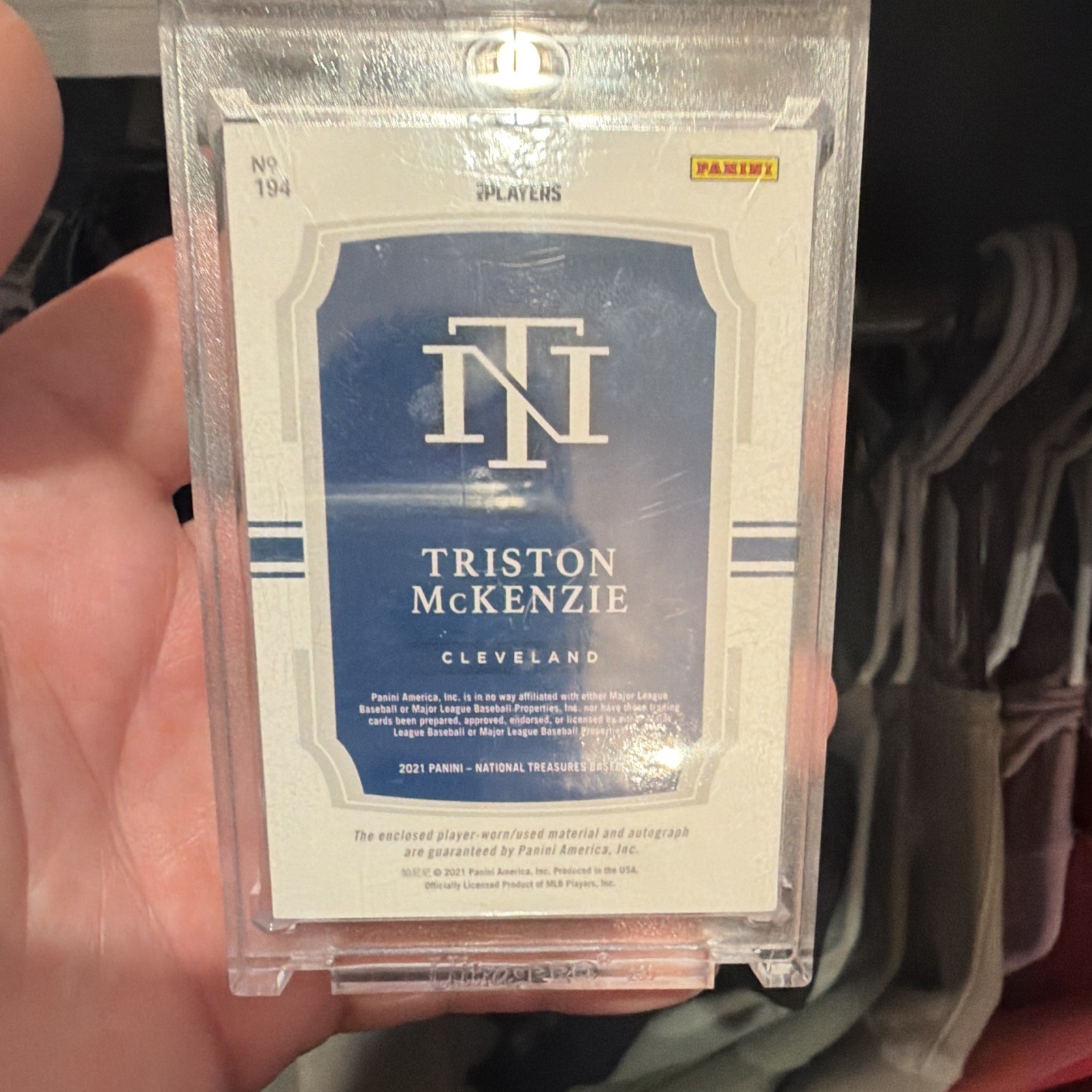 Panini 2021 National Treasures Triston McKenzie Auto Patch Cleveland #194 25/25 view 2