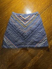 Maeve Blue Embroidered Beaded Geometric A-Line Skirt Cotton Twill Women's Size 6