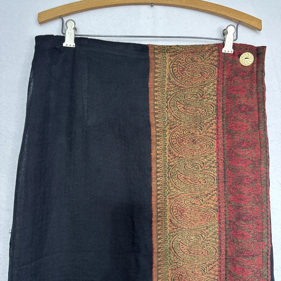 TASHA POLIZZI T.P. Saddleblanket Wool Maxi Wrap Skirt Paisley Fringed Size L - Image 3 of 4