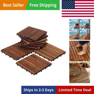EZ-Floor Interlocking Flooring Tiles in Solid Teak Wood Oiled Finish Set of 1...