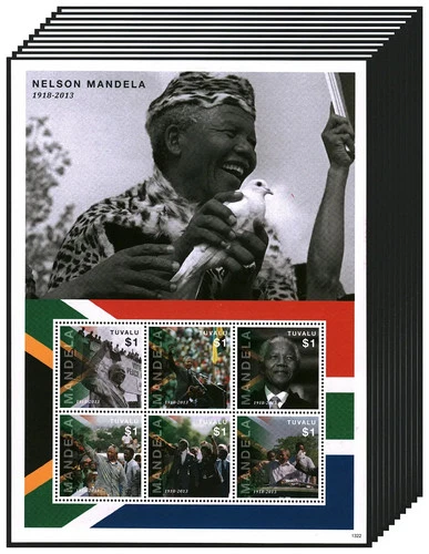 Wholesale Lot 10X TUVALU 2013 Stamps Sheet Nelson Mandela In Memoriam #W30005