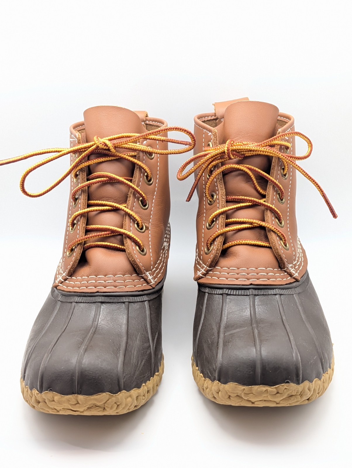 L.L. Bean Men's Brown Leather Ankle Rain Boots Lace Up Waterproof Rubber US 6 M
