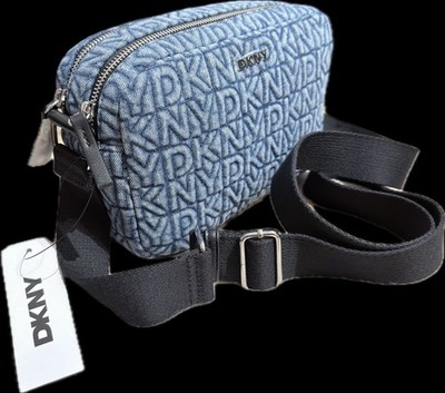 DKNY Womens Camera Tutu Denim   Handbag Blue Double Zipper  NWT