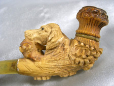 🇫🇷 ANCIENNE PIPE FOURNEAU ÉCUME DE MER SCULPTE CHIEN DE CHASSE AMBRE BAKÉLITE