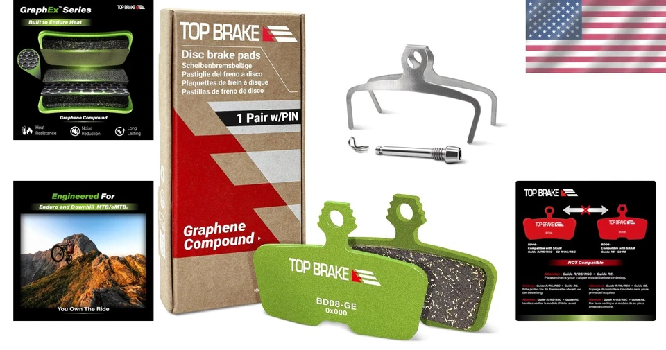 Pastillas de freno de disco de grafeno para bicicleta - Compatible con SRAM | Instalación rápida y duradera Foto 2 de 4