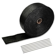 Black 2" x 50' Exhaust Header Heat Wrap Roll with 10PCS Stainless Steel