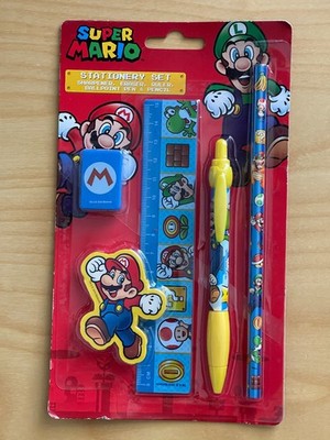   Schreib-Set / Super Mario / Kuli / Bleistift / Radiergummi / Spitzer / Lineal
