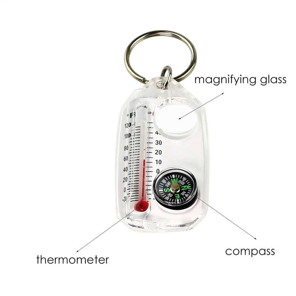 2× Portable Mini Pocket Compass Key Ring With Thermometer Outdoor Survival Tool - Image 3 of 4