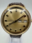 Vintage 1973 Original Timex Marlin Day & Date Mechanical Wind Watch Gold Tone