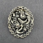 Vintage Silver Tone Floral Scarf Clip Oval Openwork Victorian Revival Filigree