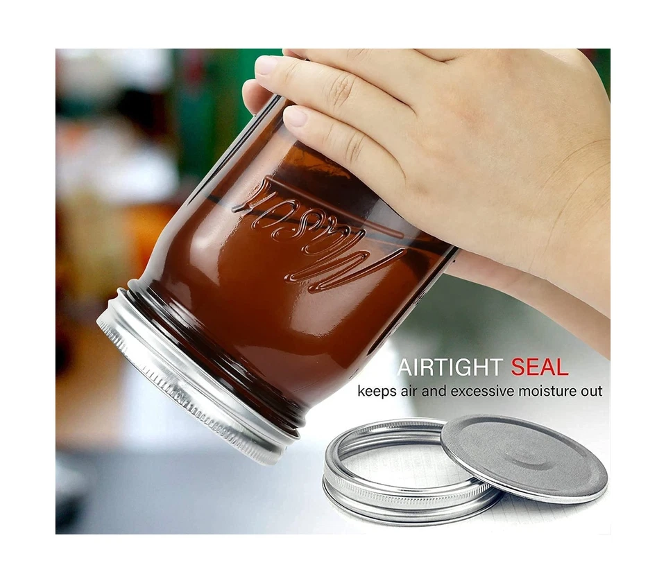 Frascos de albañil de vidrio ámbar de boca ancha de 32 oz (paquete de 6) - sin BPA, aire... envío rápido Foto 2 de 4