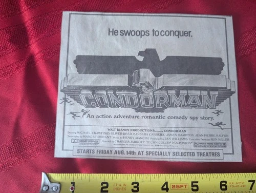 Condorman Movie ad 1981 walt disney comedy art newspaper la times film vtg