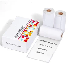 T02 Thermal Mini Sticker Printer Paper, White Self-Adhesive Paper, Black On W...