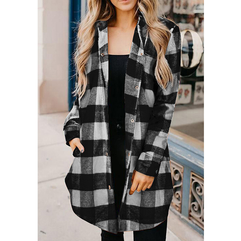 Womens Ladies Plus Size Long Sleeve Check Plaid Loose Casual Shirt Tops