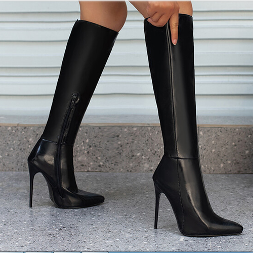 Womens Faux Leather Side Zip High Heels 