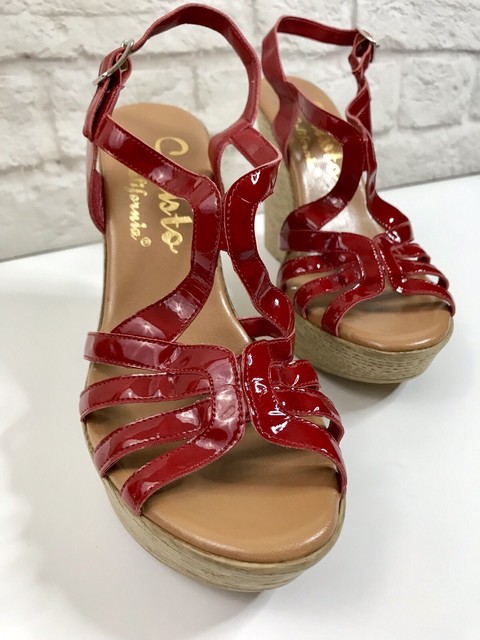 red leather wedge sandals