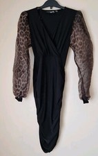 LUNA Womens Black Animal Leopard Print Polyester Bodycon Size 12 