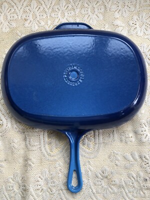 Vintage Le Creuset Gusseisen & Emaille blau Grill Bratpfanne Pfanne ovale Form