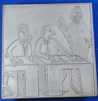 Vintage Printing Block Letterpress Wood Metal Office Clown Sales Mgr Comic/Ad
