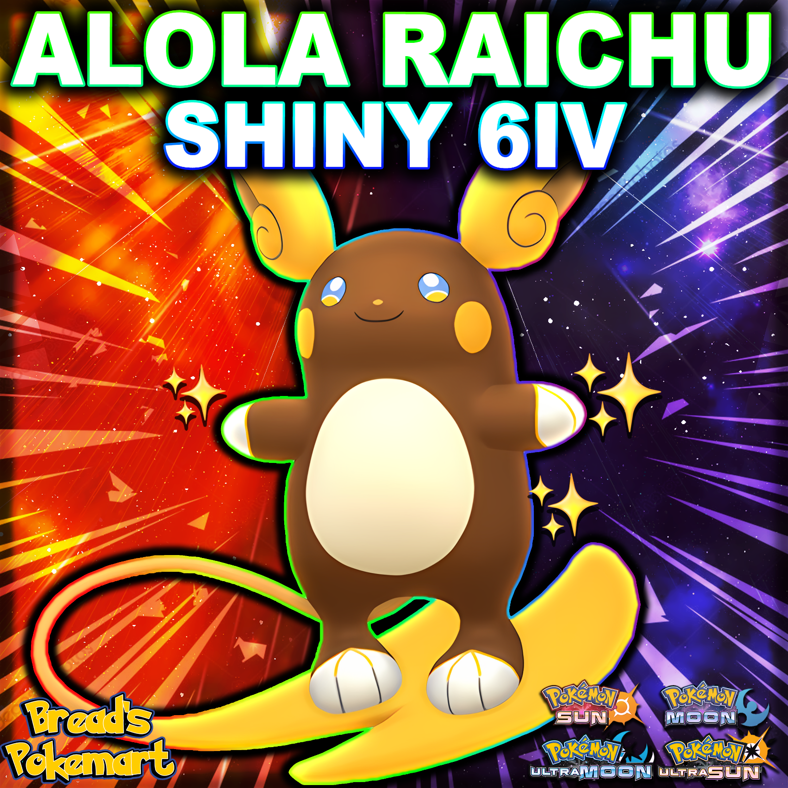 Shiny Raichu (Alola Form) 6IV - Pokemon S/M US/UM Let's Go Sword/Shield