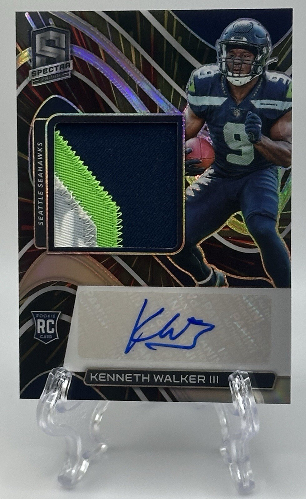 Kenneth Walker 2022 Panini Spectra RPA RC Jersey Patch Auto Hyper Prizm 04/75!