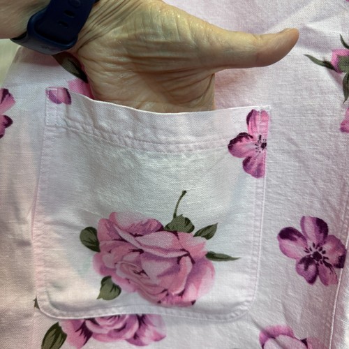 Westbound Women Maxi Dress Linen Cotton Pink Roses Cottage Sleeveless Pockets Lg - Picture 9 of 16