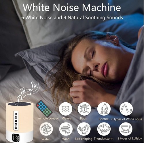 White Noise Bluetooth Speaker, Alarm Clock Bluetooth Speaker,Bedside Night Light - Picture 3 of 7