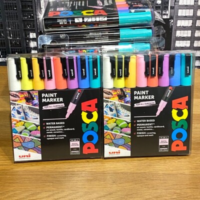 2 x Uni Posca Paint Marker Stifte Kunst feine Spitze Pastellfarben PC-3M (8er Set)