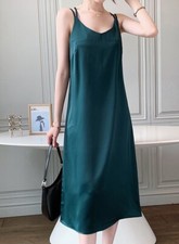 Women Slip Dress Midi Satin Spaghetti Strap Scoop Neck Size 8-16 Medium Large XL