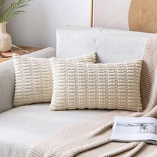 Pack of 2 Corduroy Decorative Throw Pillow 12x20 Inch Pack of 2 Cream White