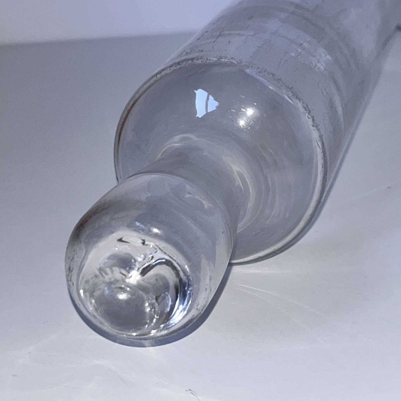 VTG HandBlown Glass Rolling Pin OnePiece Clear Pontil End 15.5”x2.75