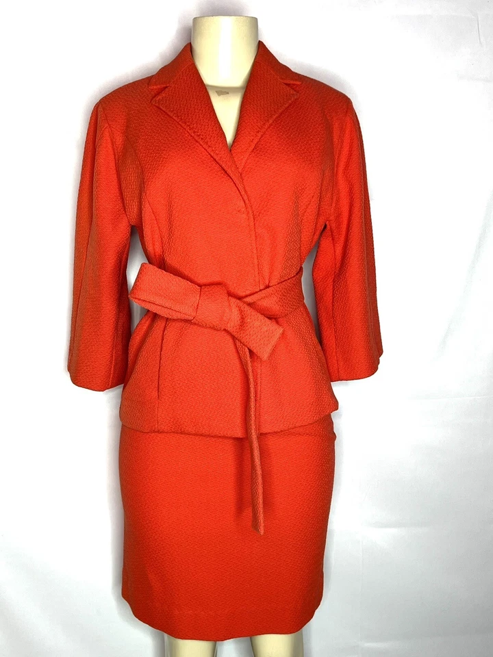 VALENTINO ROMA NARANJA ALGODÓN CINTURÓN CHAQUETA FALDA TRAJE TALLA 40/4 Foto 2 de 4