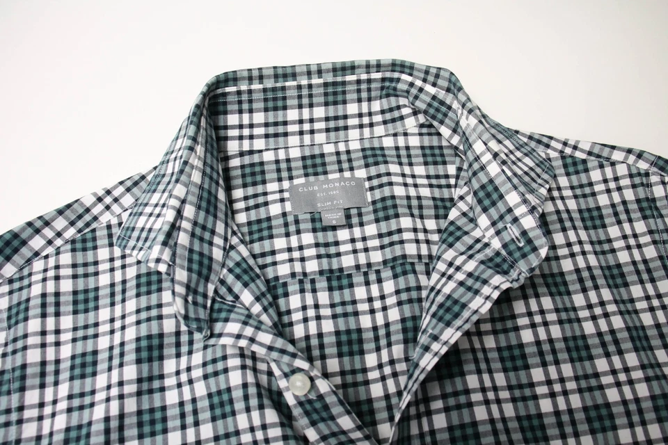 Club Monaco Slim Fit Shirt Men Small Checked Pattern Colorful Shark Collar - Image 4 of 4