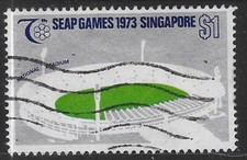 Singapur, gebraucht, #188, 1,00 $ Singapore National Stadium, ausgestellt 1973, CV = 5,00 $