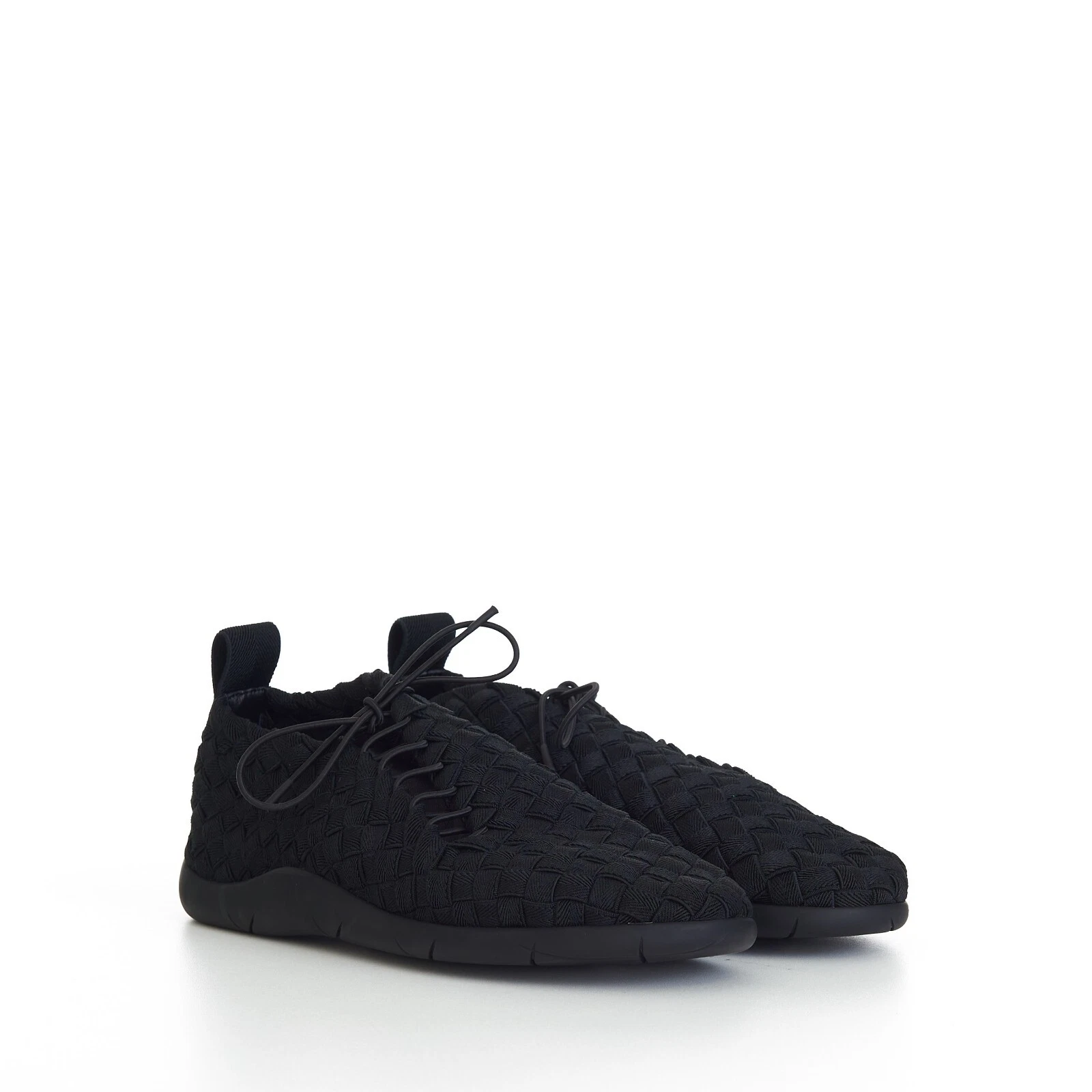 Bottega Veneta — BOTTEGA VENETA 1300$ Men's "Plat" Lace-up Sneakers - Black Intrecciato Elastic