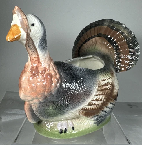Vintage HCI Turkey Figurine Planter Bowl Thanksgiving MCM Decor