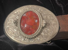 vintage tooled belt and silver buckle with large stone 34" from movie set — photo 4